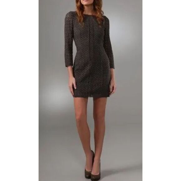 NWT Diane Von Furstenberg Caritan Long Sleeve Lace Mini Gray Dress 6 - Picture 14 of 14